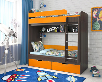 Кровать двухъярусная Юниор-5  Бодего/Оранжевый в Покровске - pokrovsk.mebel54.com | фото