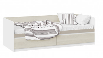 Кровать «Сканди» с 2 ящиками Дуб Гарден/Белый/Глиняный серый в Покровске - pokrovsk.mebel54.com | фото