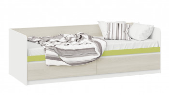 Кровать «Сканди» с 2 ящиками Дуб Гарден/Белый/Зеленый в Покровске - pokrovsk.mebel54.com | фото