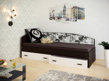 Кровать Софа-9 с мягкой спинкой с рисунком Милана (900х2000) Венге/Белый в Покровске - pokrovsk.mebel54.com | фото