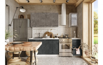 Кухонный гарнитур Нувель 1800мм белый/бетон коричневый/бетон черный в Покровске - pokrovsk.mebel54.com | фото